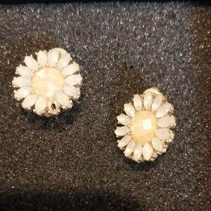 Elegant Floral White and Silver Clip On Earrings